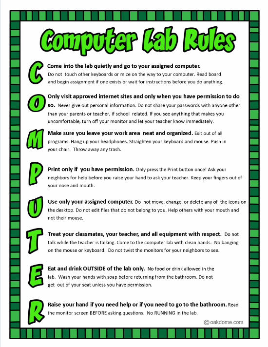 K5 Computer Lab Rules