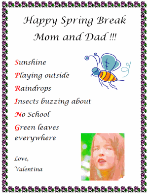 Happy Spring Break Acrostic