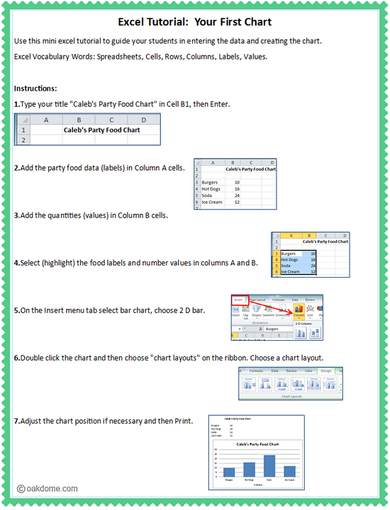excel tutorial your first chart instructions