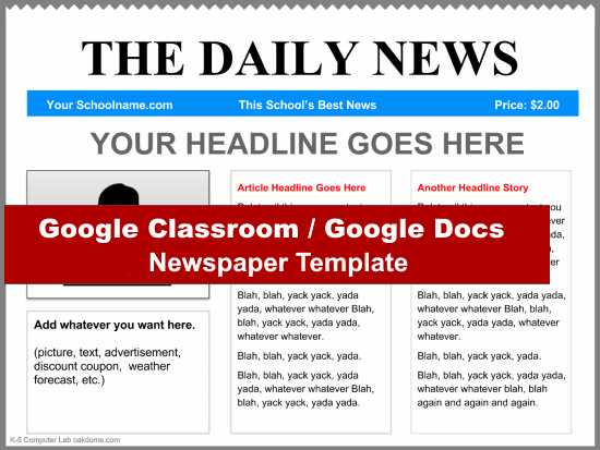 google classroom newspaper template blue k 5 computer lab google newspaper template