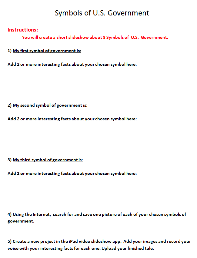 iPad Video Slideshow lesson plan handout