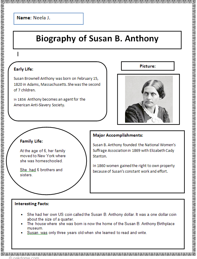writing a biography template for middle school