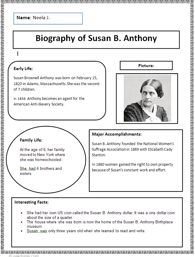 biography book report template for 3rd grade