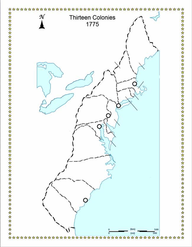 13 Colonies Blank Outline Map