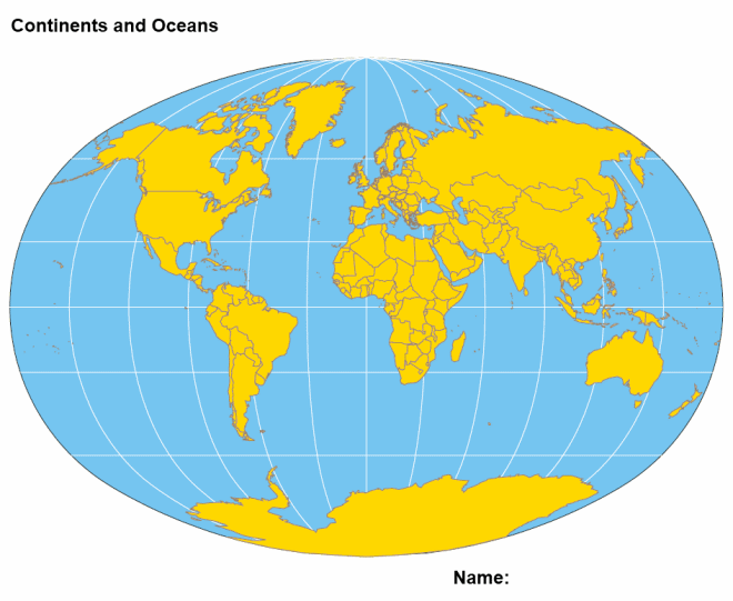 Map Of Continents And Oceans For Kids To Label