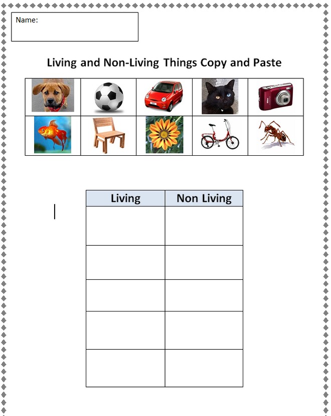 clipart living and non living things activity