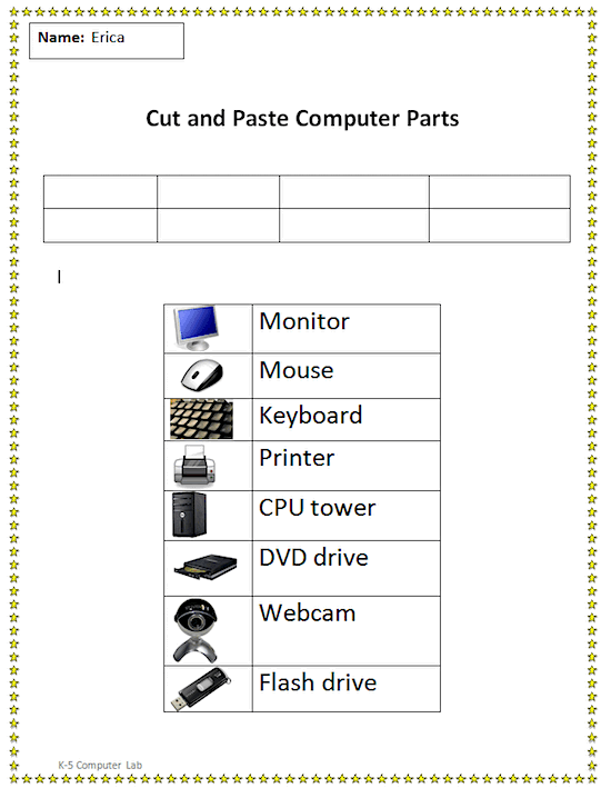 Cut And Paste Computer Parts K 5 Computer Lab Technology Lesson Plans