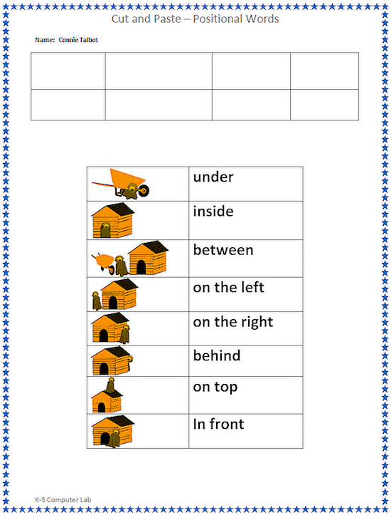 Cut and Paste Positional Words | K-5 Computer Lab