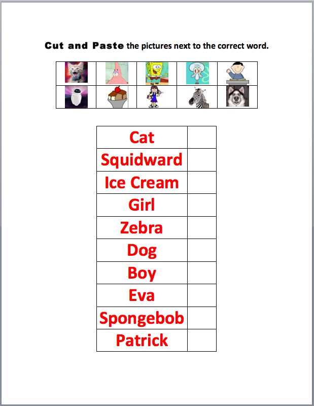 Cut and Paste Practice for Elementary School Students