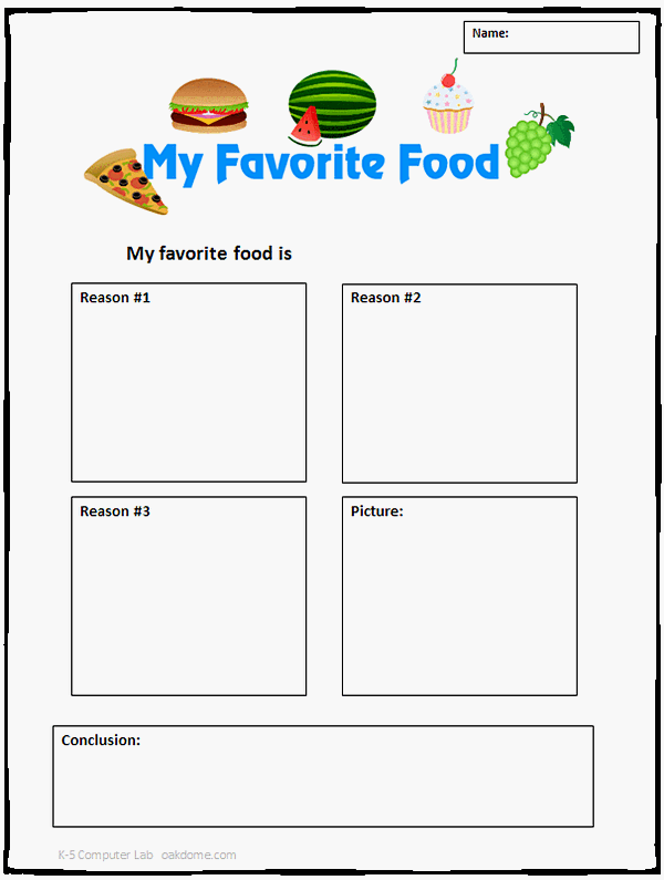 Common Core Opinion Writing Template My Favorite Food K5 Computer Lab