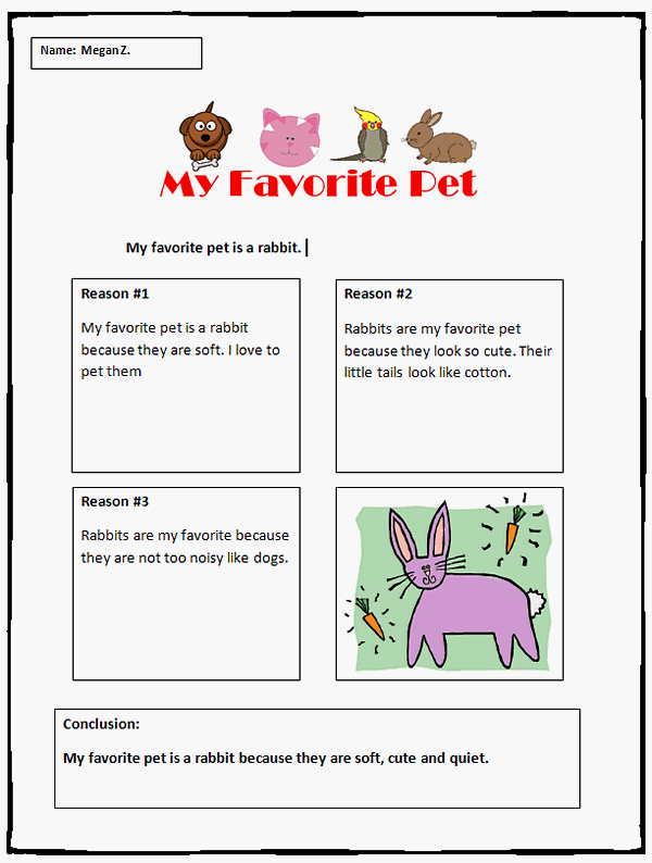 Opinion Writing Template - My Favorite Pet | K-5 Computer Lab