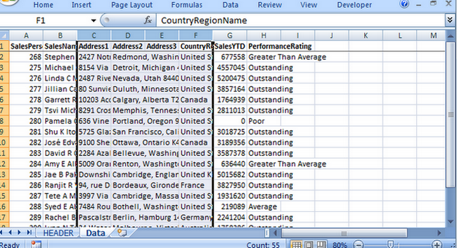 Excel Data