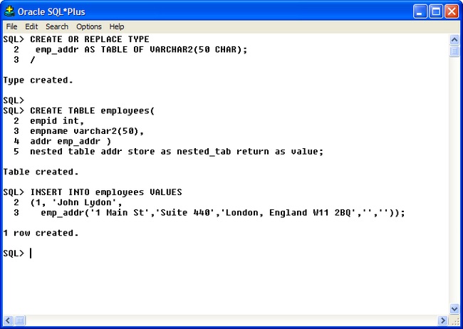 INSERT statement Nested table