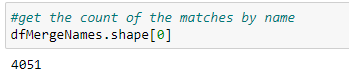 Count of the dataframe with matched names