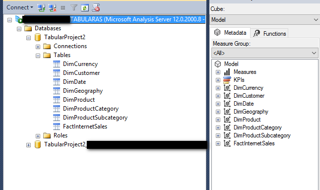 SSAS Tabular Database and MDX Query screen