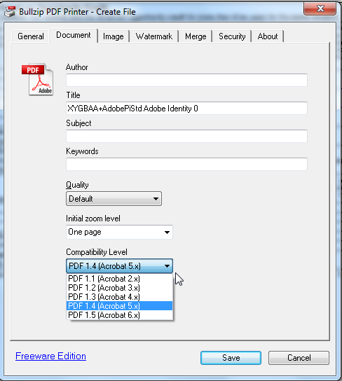 Bullzip PDF Format Selector