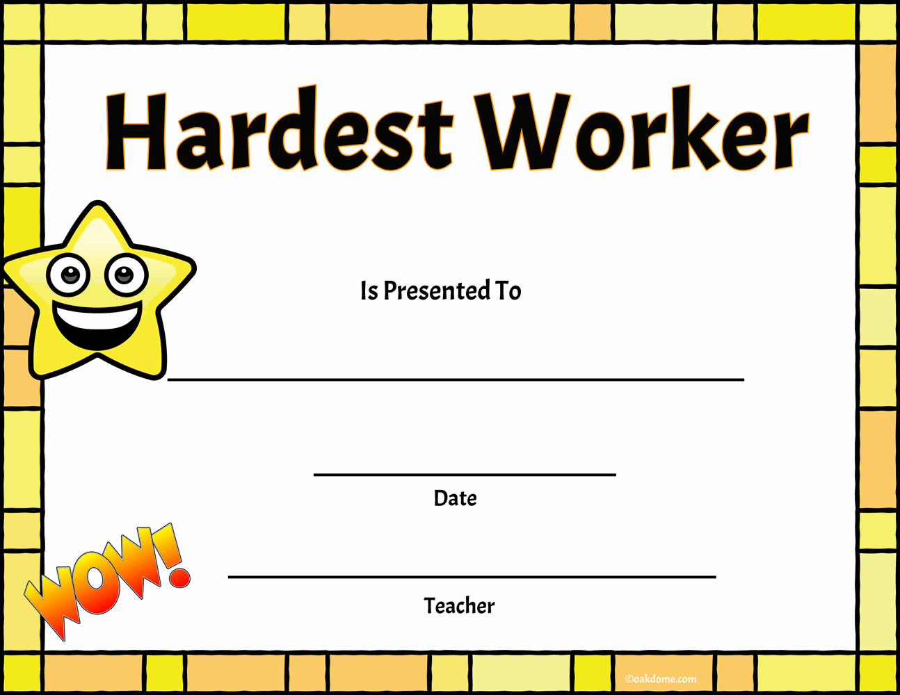 Free, Fast Student Award Generator | Hardest Worker Award