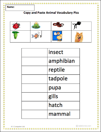 Copy and Paste Animal Vocabulary