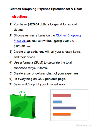 Clothes Shopping Expense Spreadsheet - Student Instructions