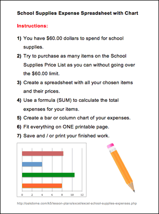 Excel School Supplies Expense Spreadsheet Instructions