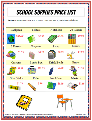 School Supplies Price List