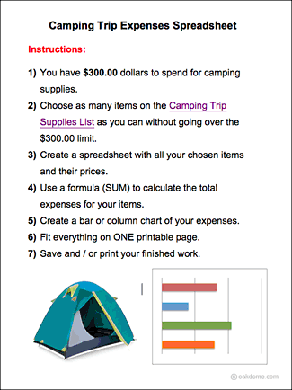 Excel - Student Instructions - Camping Trip Expenses Spreadsheet