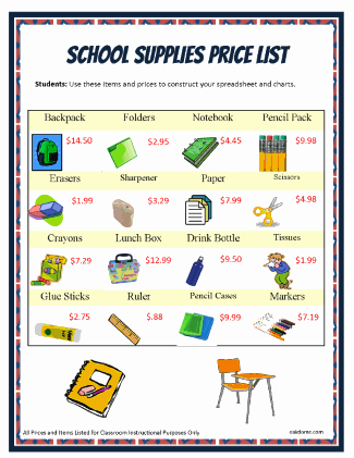 Google Sheets School Supplies List