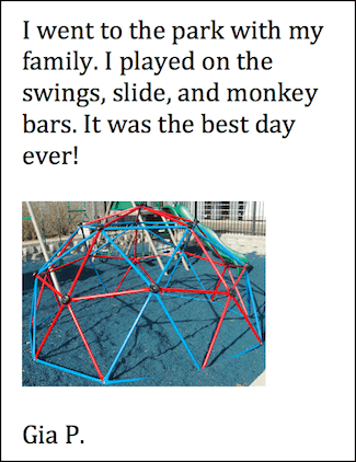 I Went to the Park - Word Processing