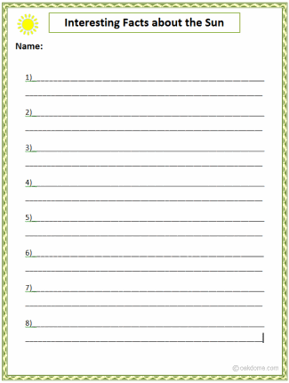 Interesting Facts about the Sun Research Sheet