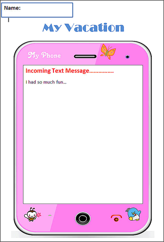 My Vacation Graphic Organizer - Pink Cell Phone
