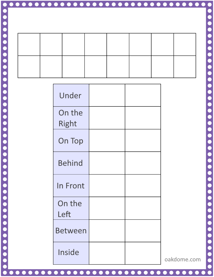 Positional Words Worksheet: In Front Of, Behind, Inside, Next To