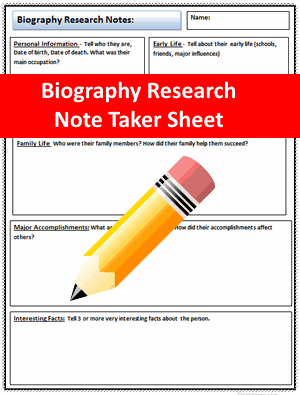 Biography Research Note Taker Sheet