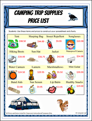 Camping Trip Price List
