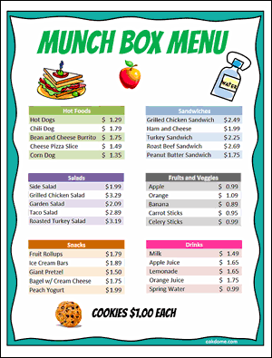 Munch Box Lunch Menu