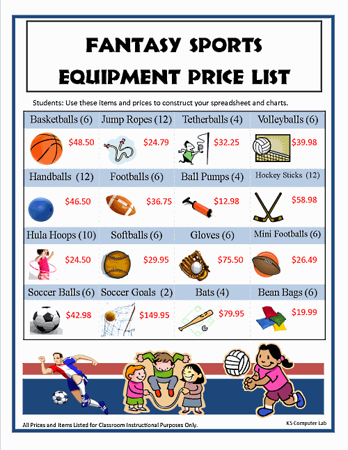 numbers chart format Sports Computer K School Expenses  5 Excel   Equipment Lab