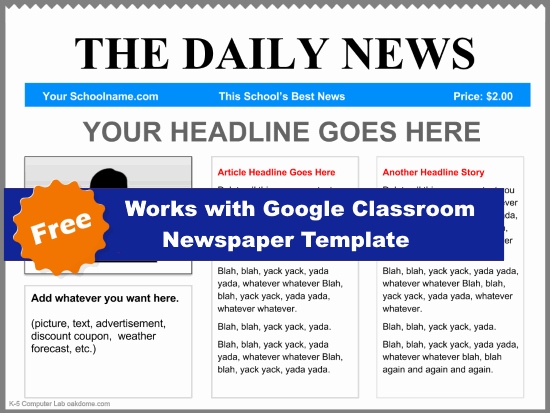 Google Classroom Newspaper Template - Blue | K-5 Computer Lab