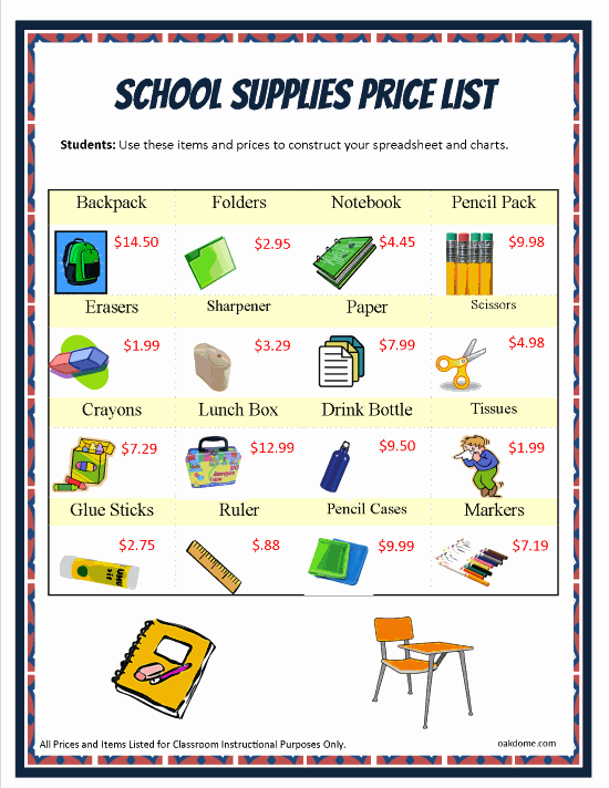 School Supplies Chart