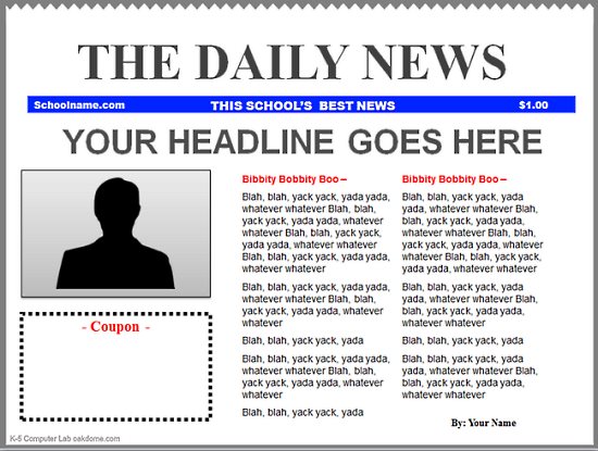 newspaper templates to insert into word