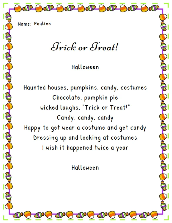 Halloween Poem Finished Example
