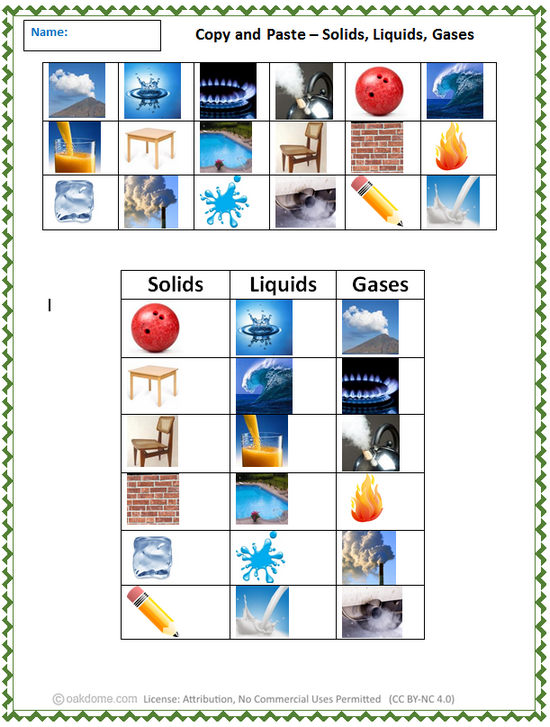 solids liquids and gases pictures for kids