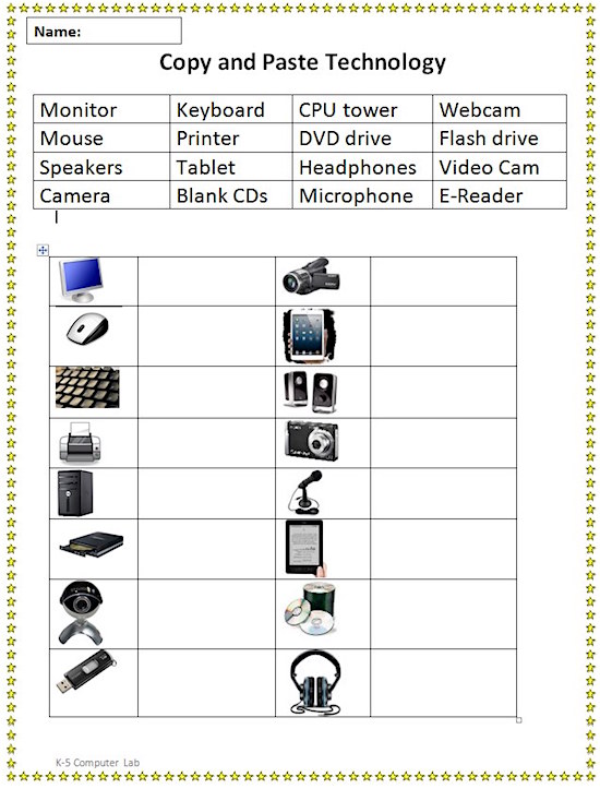 copy and paste technology activity sheet