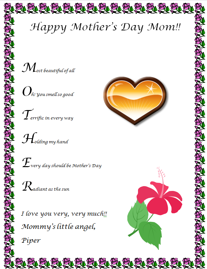 9 Mother S Day Acrostic Poem Template Template Free Download