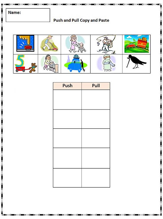 Push And Pull Worksheets For Grade 1