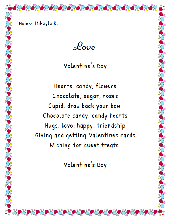 Valentines' Day Poem Finished Example