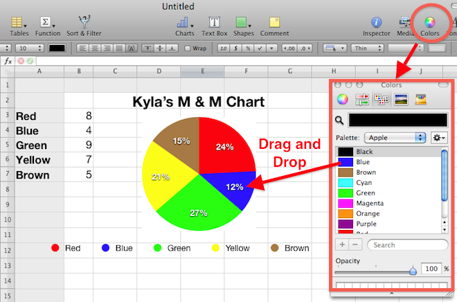 in format a excel chart pie &  Pie   Computer  Lab K M M Numbers 5 Chart iWork