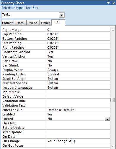 Access Text Box Properties