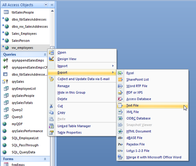 MS Access Export Text File