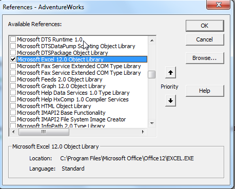 Generating a CSV file from MS Access in Excel References