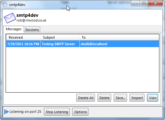 smtp4dev Listening
