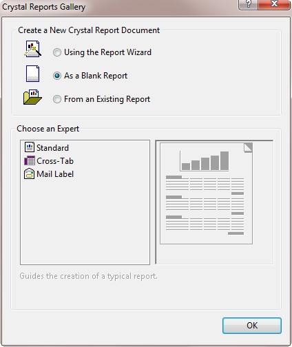 Setting Crystal Reports to use a blank report
